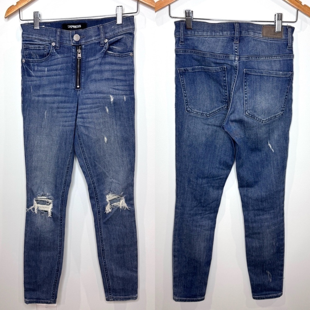 Express Stretch Performance Ankle Distressed Blue High Rise Legging Jeans (00R)